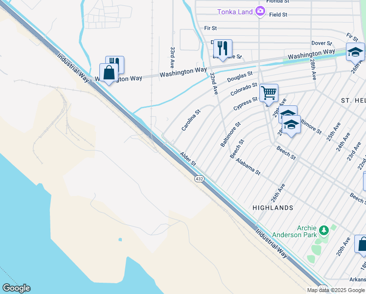 map of restaurants, bars, coffee shops, grocery stores, and more near 221 Colorado Street in Longview