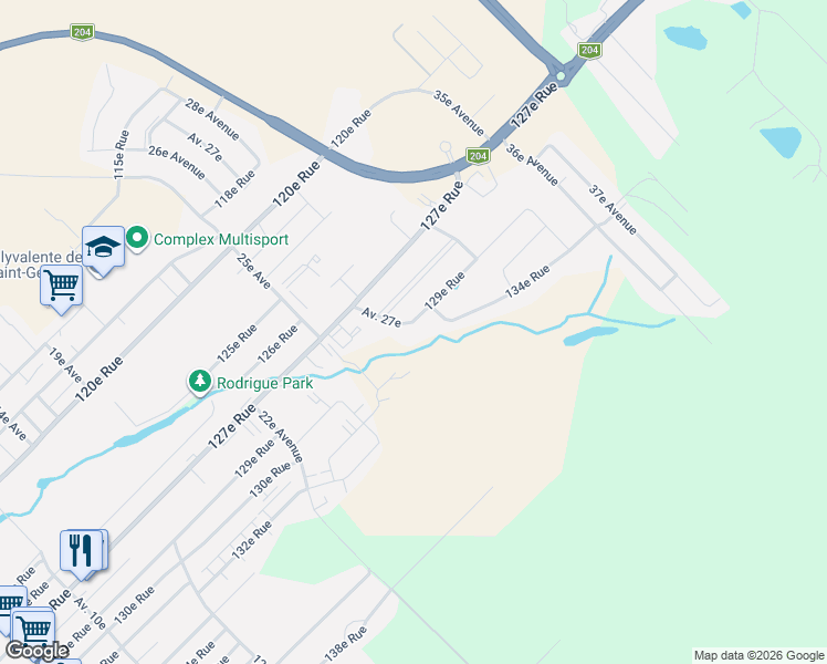map of restaurants, bars, coffee shops, grocery stores, and more near 2702 129e Rue in Saint-Georges