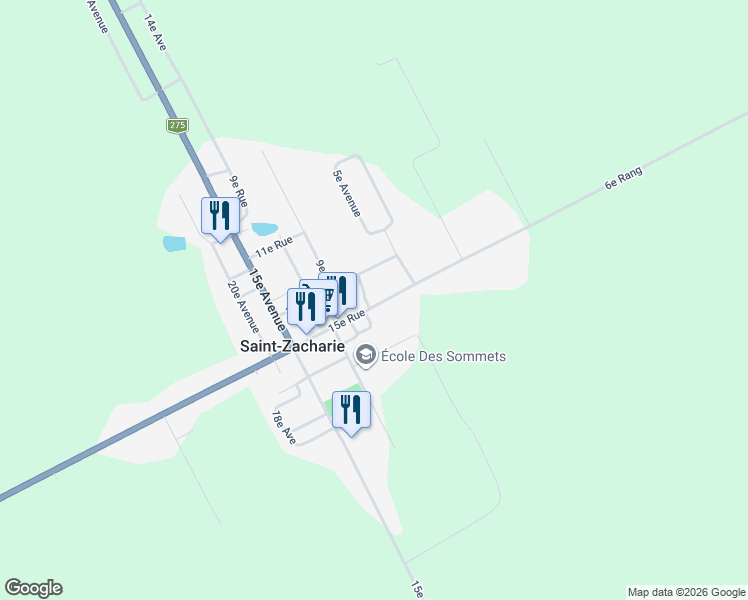 map of restaurants, bars, coffee shops, grocery stores, and more near 855 15e Rue in Saint-Zacharie