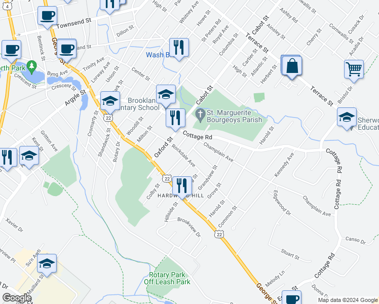 map of restaurants, bars, coffee shops, grocery stores, and more near 163 Colby Street in Sydney