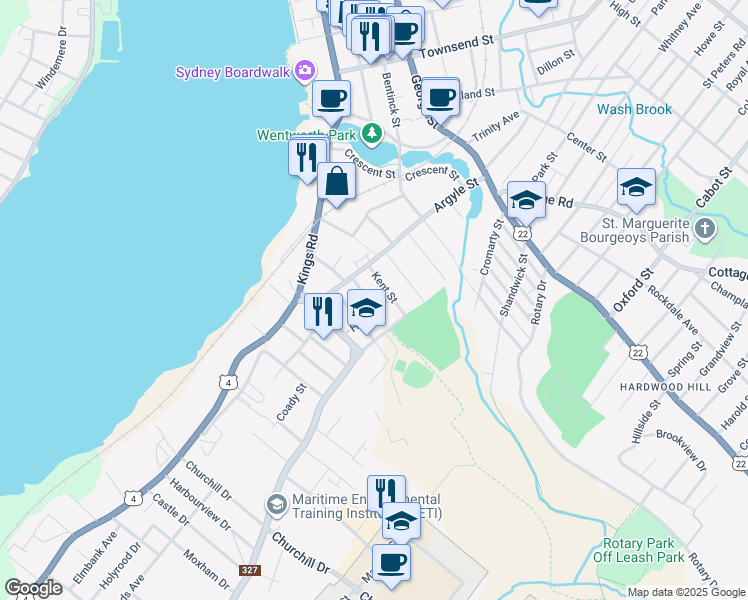 map of restaurants, bars, coffee shops, grocery stores, and more near 37 Court Street in Sydney