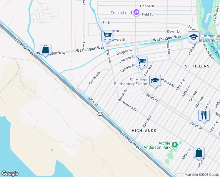 map of restaurants, bars, coffee shops, grocery stores, and more near 254 Cypress Street in Longview