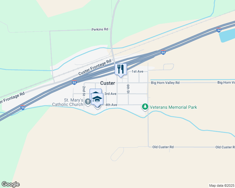 map of restaurants, bars, coffee shops, grocery stores, and more near 456 3rd Avenue in Custer