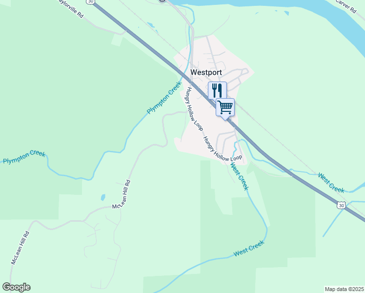 map of restaurants, bars, coffee shops, grocery stores, and more near 91051 Robinson Road in Clatskanie