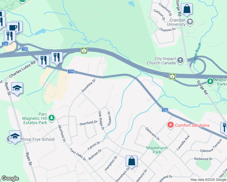 map of restaurants, bars, coffee shops, grocery stores, and more near 65 Diamond Head Court in Moncton