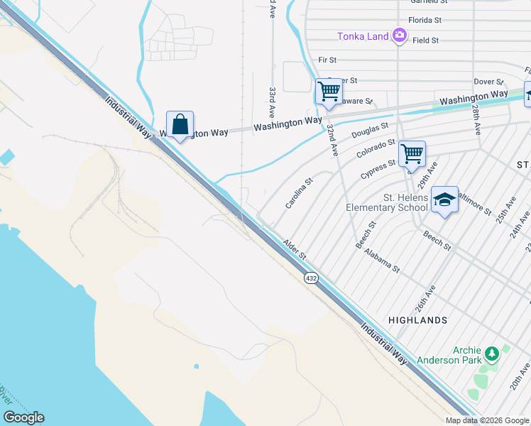 map of restaurants, bars, coffee shops, grocery stores, and more near 204 Douglas Street in Longview