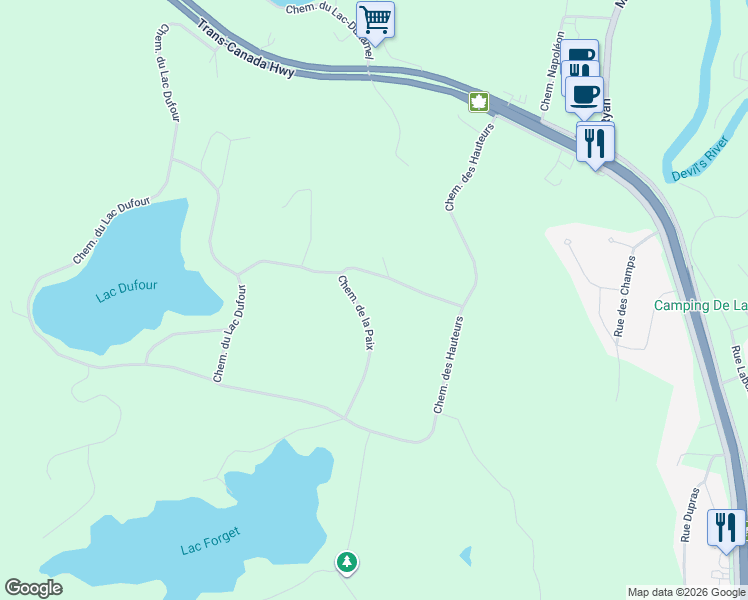 map of restaurants, bars, coffee shops, grocery stores, and more near Chemin de la Paix in Mont-Tremblant