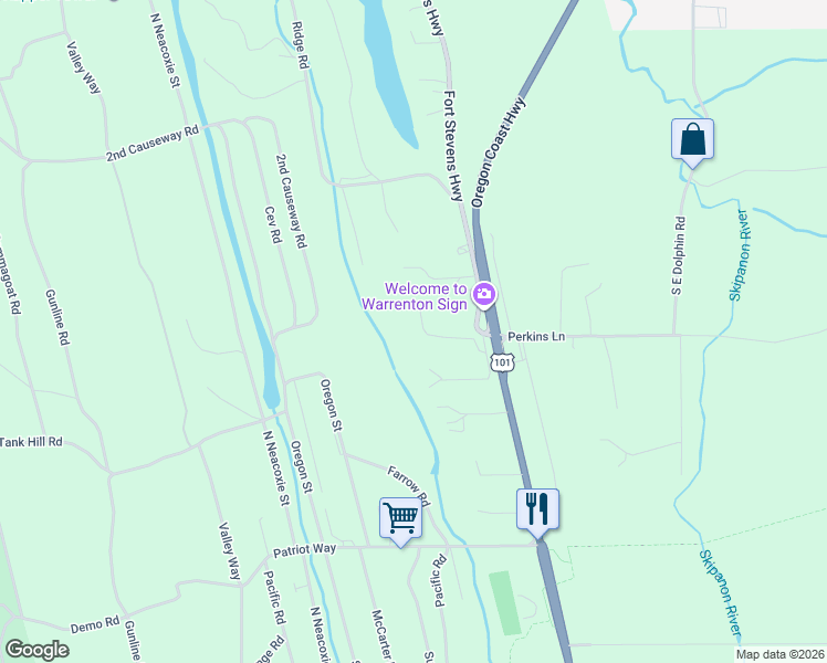 map of restaurants, bars, coffee shops, grocery stores, and more near 33223 Deerfield Lane in Warrenton