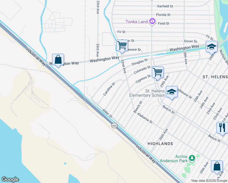 map of restaurants, bars, coffee shops, grocery stores, and more near 251 Colorado Street in Longview