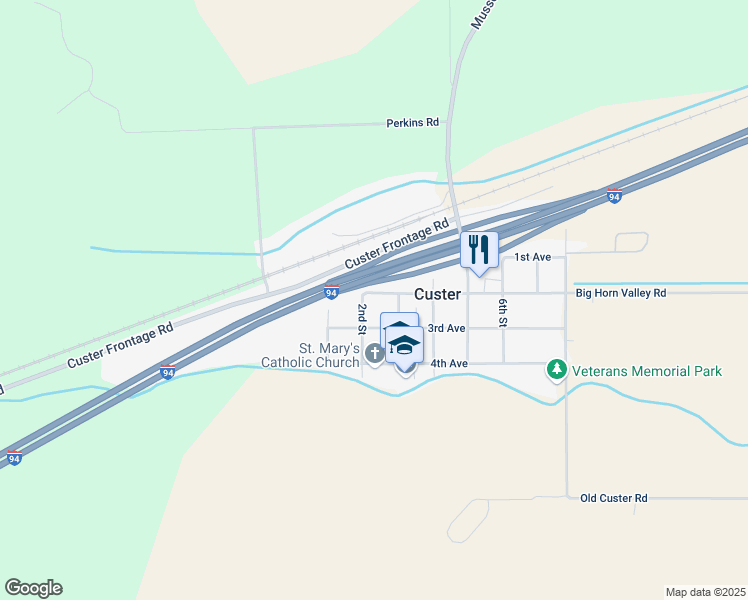 map of restaurants, bars, coffee shops, grocery stores, and more near 210 2nd Avenue in Custer