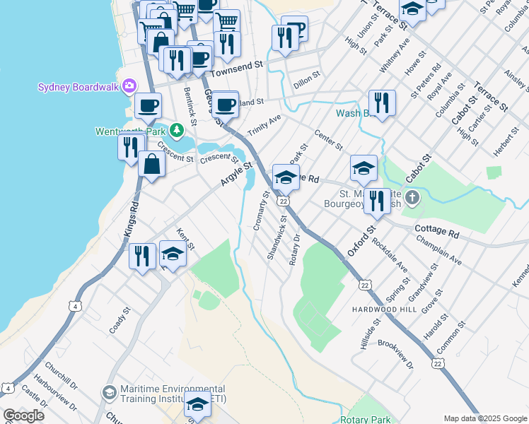 map of restaurants, bars, coffee shops, grocery stores, and more near 12 Tain Street in Sydney