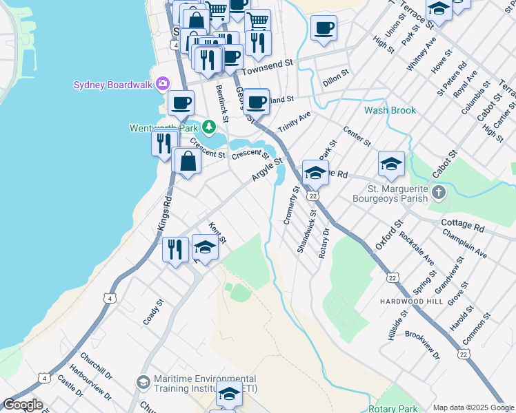 map of restaurants, bars, coffee shops, grocery stores, and more near 454 Bentinck Street in Sydney