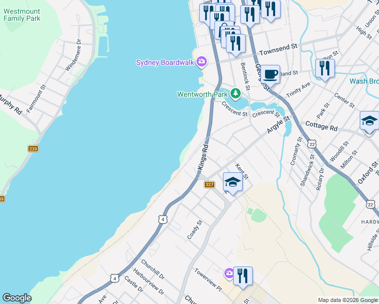map of restaurants, bars, coffee shops, grocery stores, and more near 140 Kings Road in Sydney