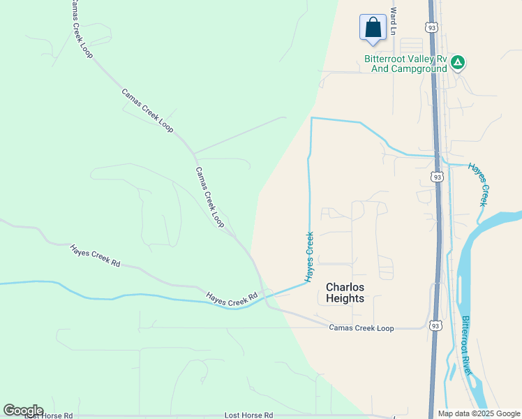 map of restaurants, bars, coffee shops, grocery stores, and more near 505 Camas Creek Loop in Hamilton