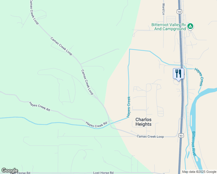 map of restaurants, bars, coffee shops, grocery stores, and more near 505 Camas Creek Loop in Hamilton