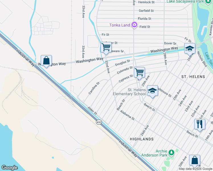 map of restaurants, bars, coffee shops, grocery stores, and more near 278 Colorado Street in Longview