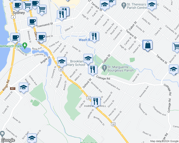 map of restaurants, bars, coffee shops, grocery stores, and more near 170 Cottage Road in Sydney