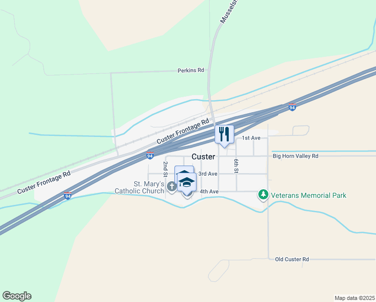 map of restaurants, bars, coffee shops, grocery stores, and more near 110 4th Street in Custer