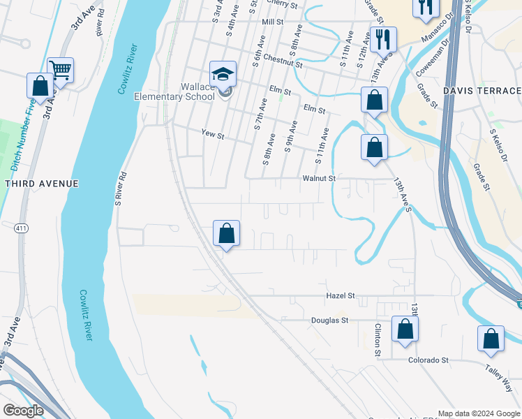 map of restaurants, bars, coffee shops, grocery stores, and more near 710 Willow St in Kelso