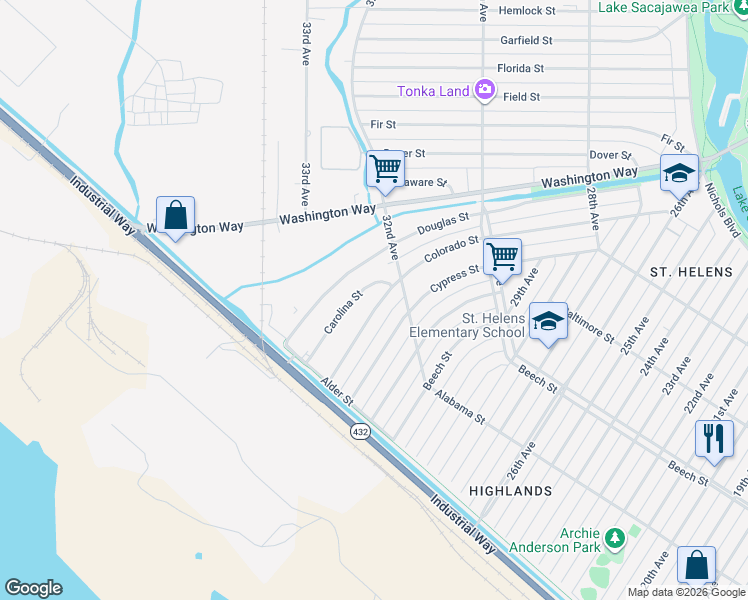 map of restaurants, bars, coffee shops, grocery stores, and more near 251 Colorado St in Longview
