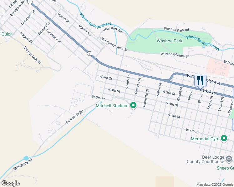 map of restaurants, bars, coffee shops, grocery stores, and more near 1217 West 4th Street in Anaconda