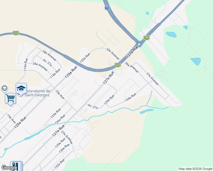 map of restaurants, bars, coffee shops, grocery stores, and more near 3080 127e Rue in Saint-Georges