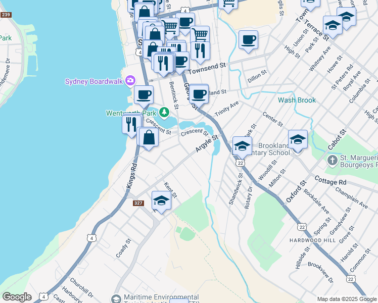 map of restaurants, bars, coffee shops, grocery stores, and more near 415 Bentinck Street in Sydney