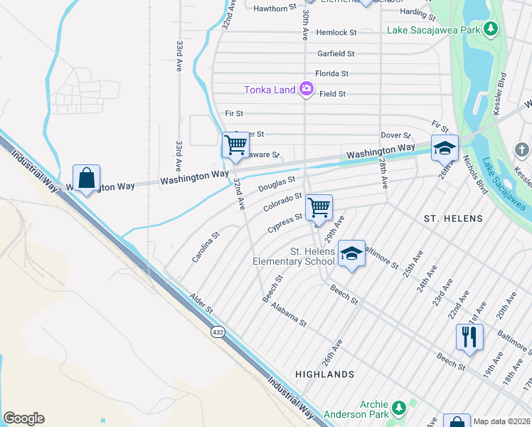 map of restaurants, bars, coffee shops, grocery stores, and more near 324 Colorado Street in Longview