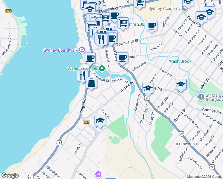 map of restaurants, bars, coffee shops, grocery stores, and more near 400 Bentinck Street in Sydney
