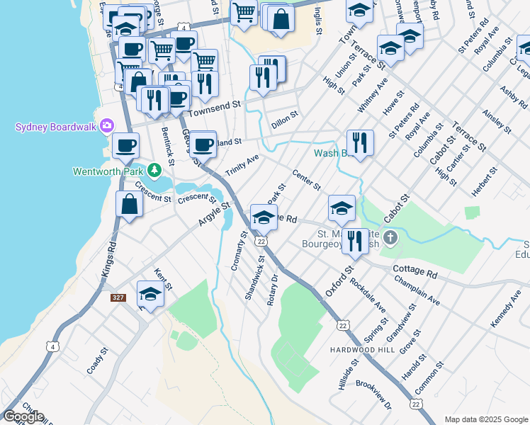 map of restaurants, bars, coffee shops, grocery stores, and more near 10 Park Street in Sydney