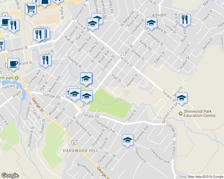 map of restaurants, bars, coffee shops, grocery stores, and more near 343 Atlantic Street in Sydney