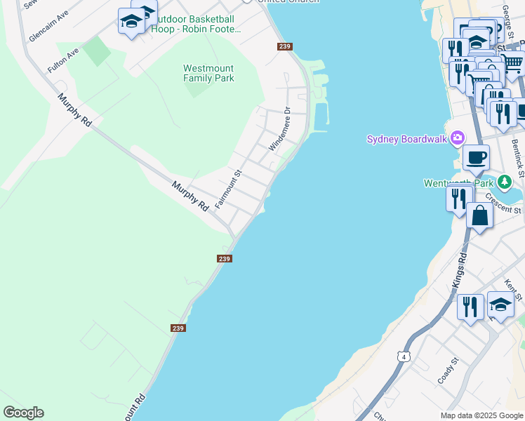 map of restaurants, bars, coffee shops, grocery stores, and more near 438 Westmount Road in Sydney