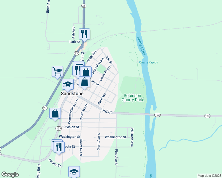 map of restaurants, bars, coffee shops, grocery stores, and more near 422 Park Avenue in Sandstone