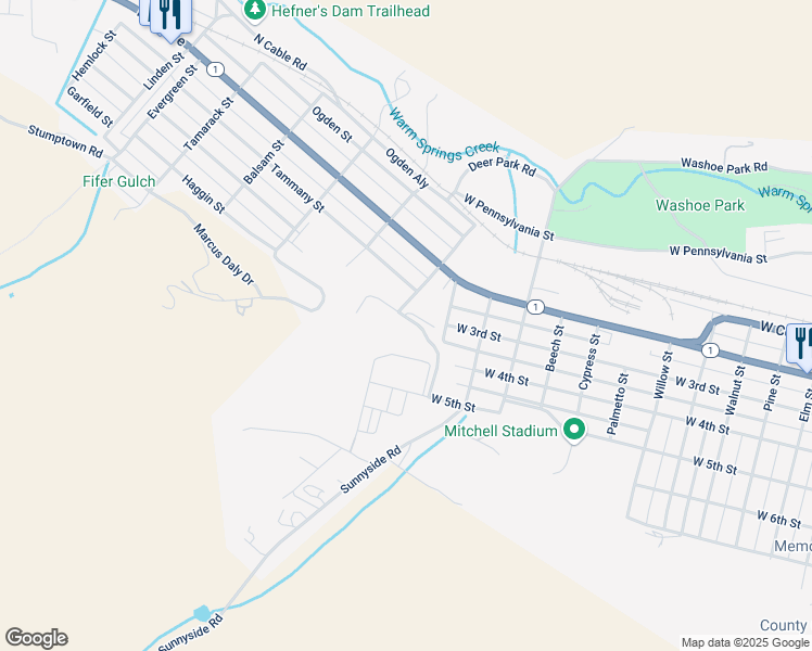 map of restaurants, bars, coffee shops, grocery stores, and more near 1507 Copper Road in Anaconda