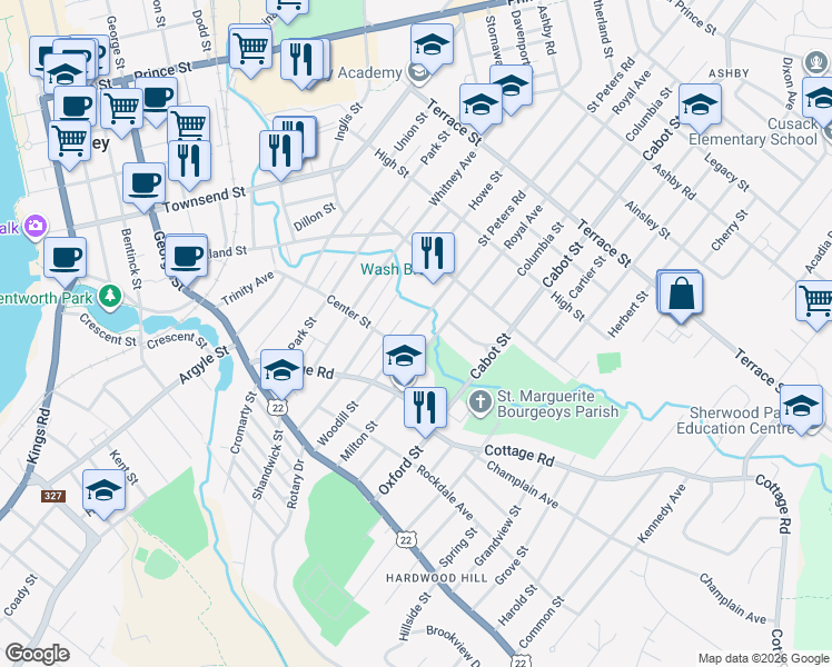 map of restaurants, bars, coffee shops, grocery stores, and more near 52 Saint Peters Road in Sydney