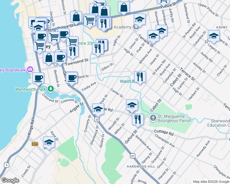 map of restaurants, bars, coffee shops, grocery stores, and more near 43 Center Street in Sydney