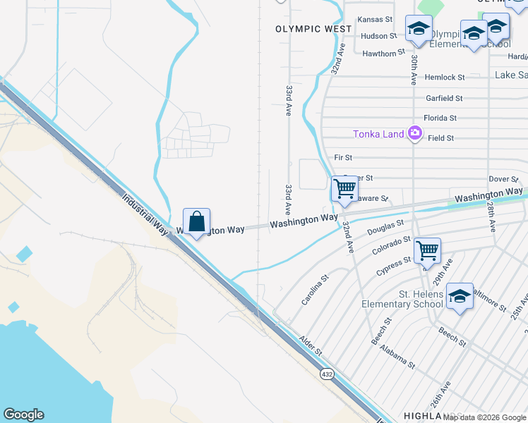 map of restaurants, bars, coffee shops, grocery stores, and more near 761 34th Ave in Longview
