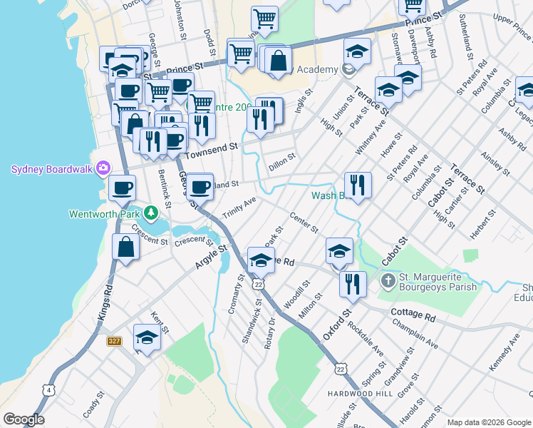map of restaurants, bars, coffee shops, grocery stores, and more near 69 Union Street in Sydney