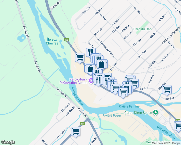 map of restaurants, bars, coffee shops, grocery stores, and more near 8470 Boulevard Lacroix in Saint-Georges
