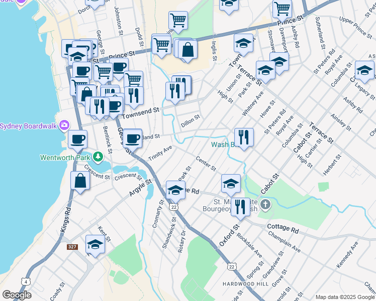 map of restaurants, bars, coffee shops, grocery stores, and more near 92 Union Street in Sydney