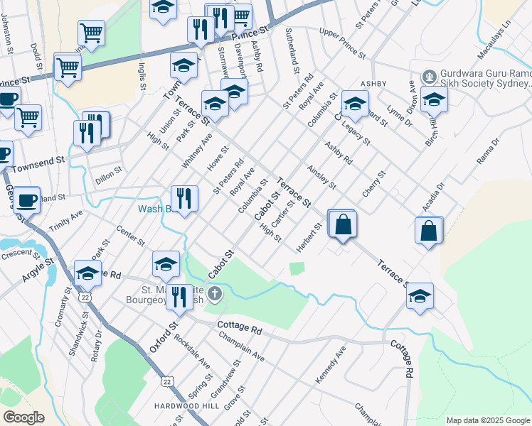 map of restaurants, bars, coffee shops, grocery stores, and more near 212 Cartier Street in Sydney