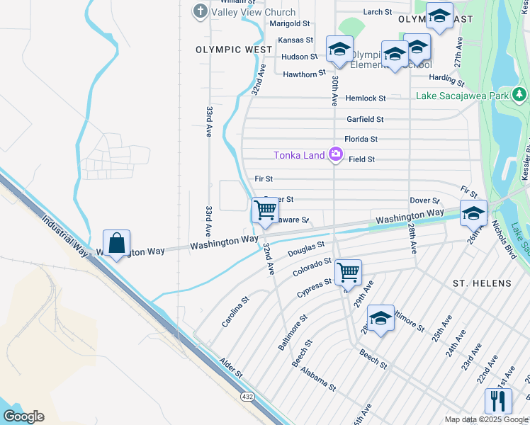map of restaurants, bars, coffee shops, grocery stores, and more near in Longview