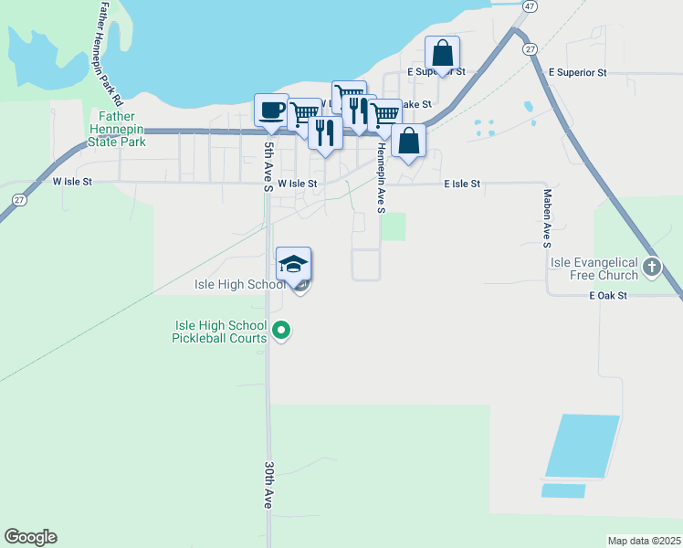 map of restaurants, bars, coffee shops, grocery stores, and more near 615 Poplar Avenue in Isle