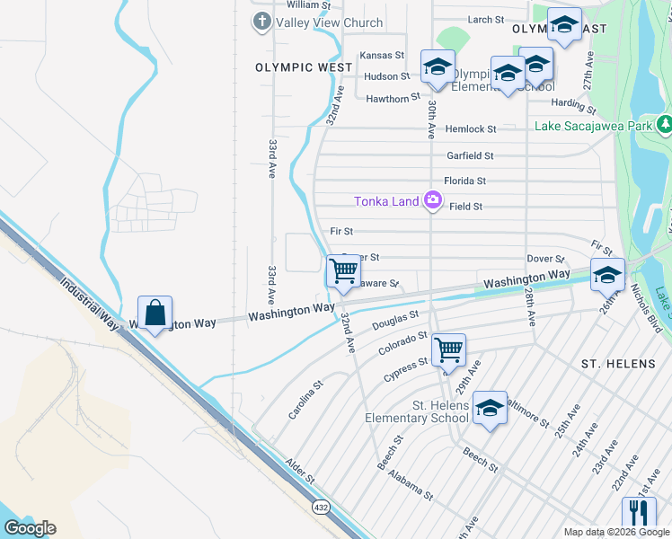 map of restaurants, bars, coffee shops, grocery stores, and more near in Longview