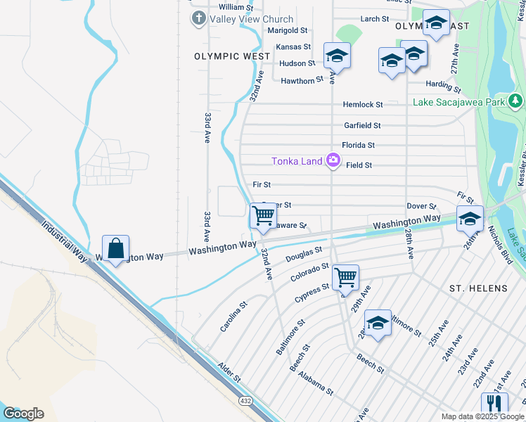 map of restaurants, bars, coffee shops, grocery stores, and more near in Longview