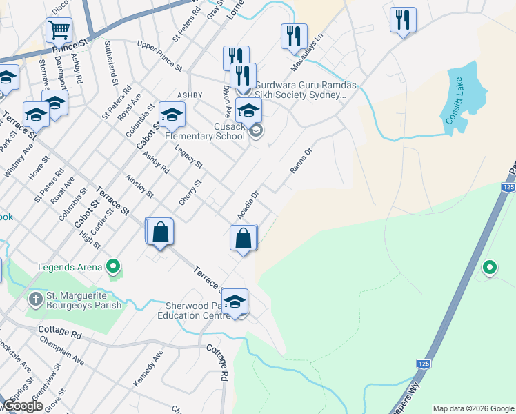 map of restaurants, bars, coffee shops, grocery stores, and more near 18 Dalhousie Drive in Sydney