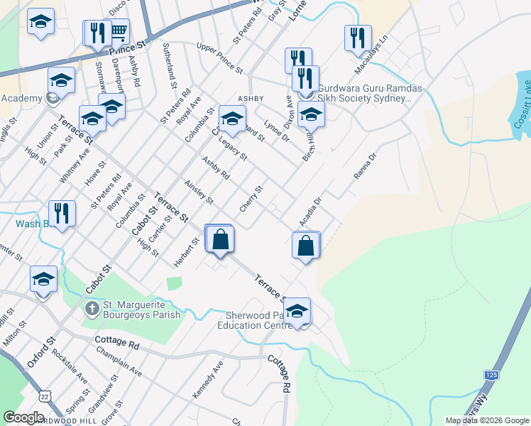 map of restaurants, bars, coffee shops, grocery stores, and more near McConnell Drive in Sydney