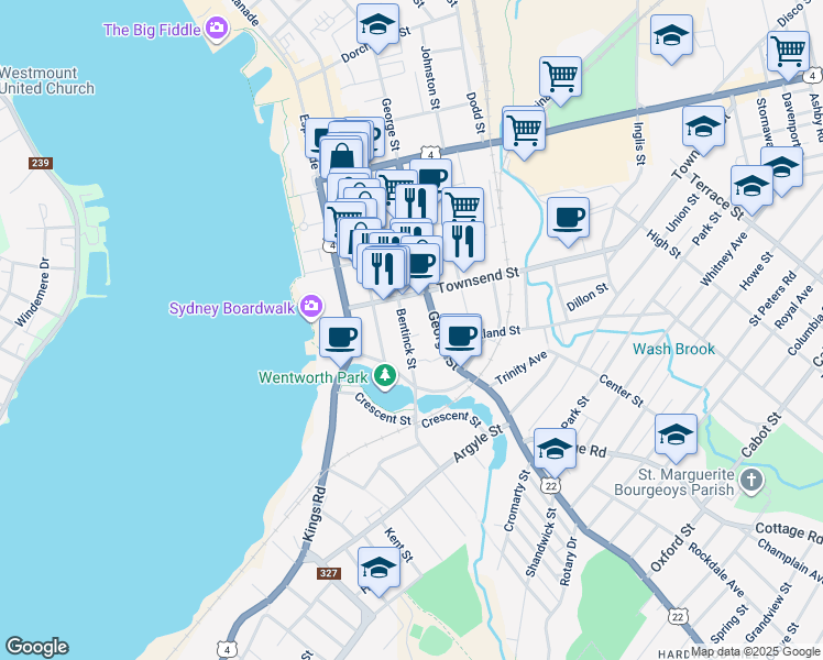 map of restaurants, bars, coffee shops, grocery stores, and more near 273 Bentinck Street in Sydney