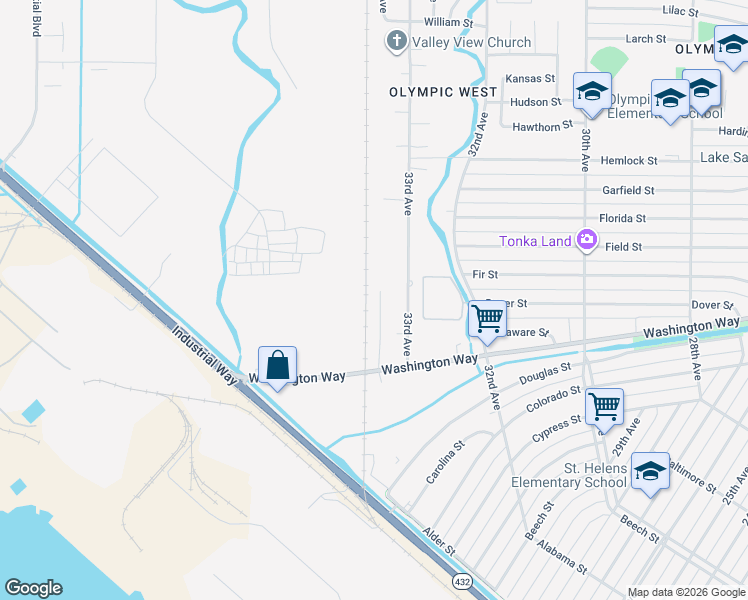 map of restaurants, bars, coffee shops, grocery stores, and more near 865 34th Avenue in Longview