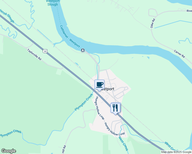 map of restaurants, bars, coffee shops, grocery stores, and more near 91240 Westport Ferry Road in Clatskanie